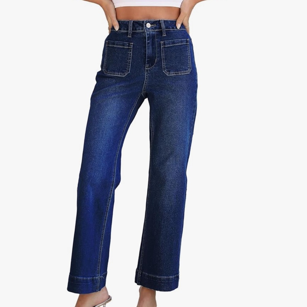 Women's Dark Blue Mom High Rise Wide Leg Jeans L